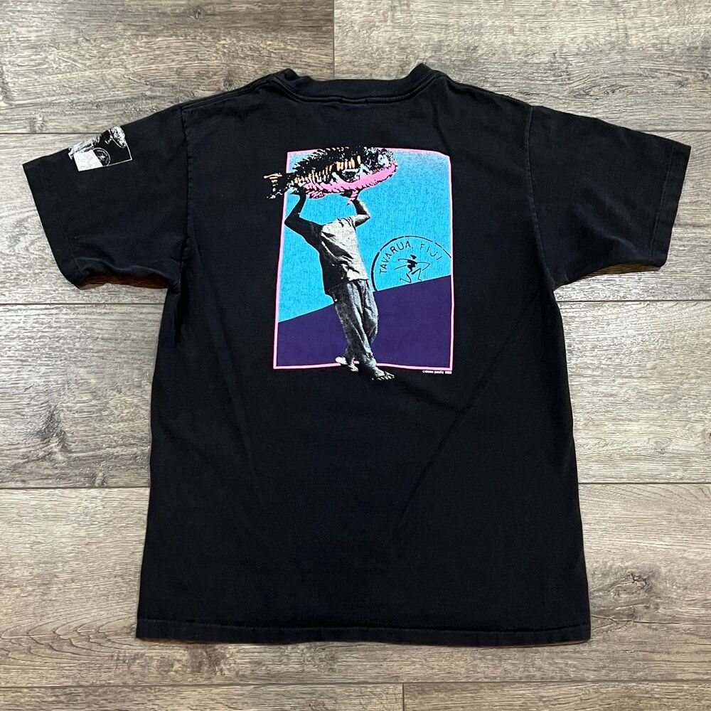 Vintage 90s Ocean Pacific OP Fiji Surf Tee Shirt Headless Faded Black Mens Large